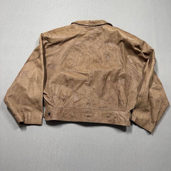 VTG Womens Cropped Distressed Jacket 70s Size S Tan Motorcycle Bomber Dolman - Picture 3 of 14